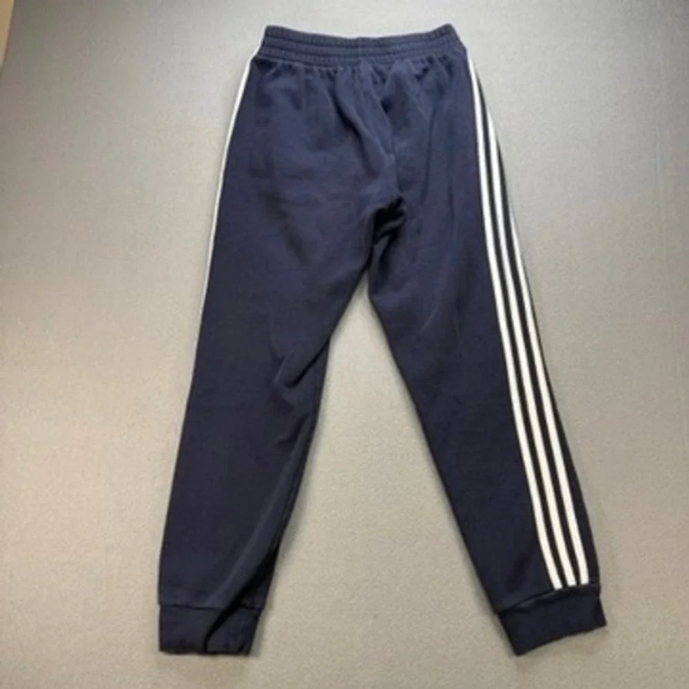 Adidas 3 Stripe Sweatpants Joggers Tapered Small Navy Blue White Fleece Mens